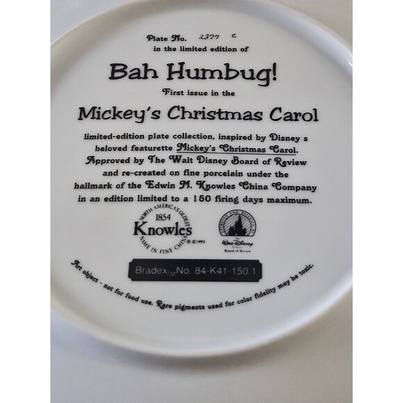 Knowles Limited Edition Disney Bah Humbug Plate Mickey Mouse and Donald Duck - Picture 2 of 4